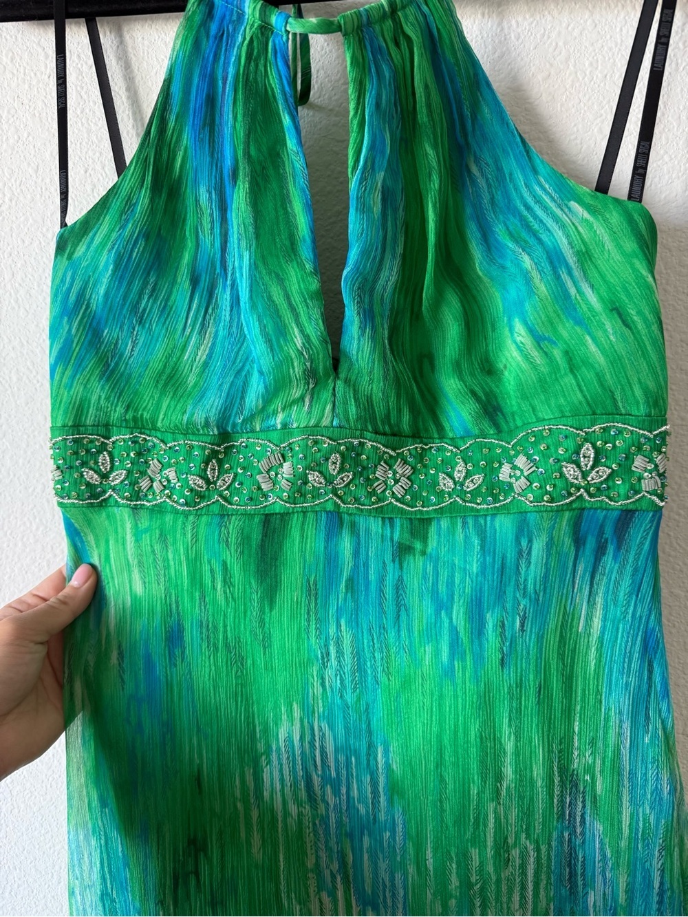 LAUNDRY BY SHELLI SEGAL green and blue tie-dye halter dress - Picture 4 of 7